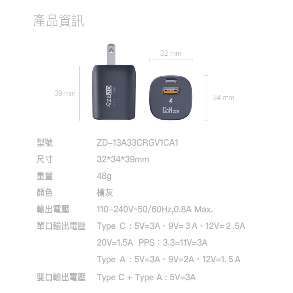 JOLT⁺ 33W迷你氮化鎵充電器 (灰/白)-細節圖9