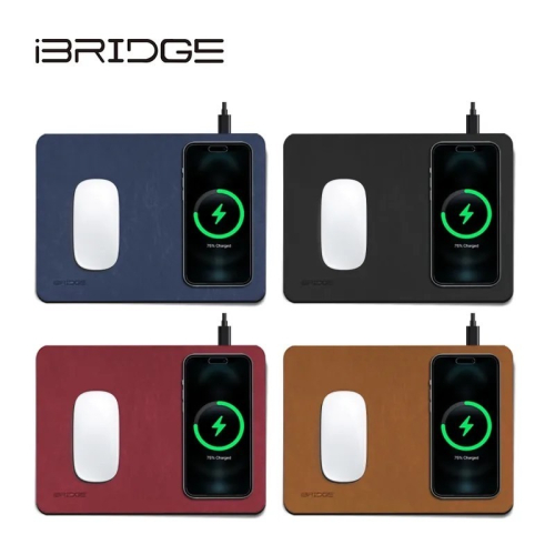 【iBRIDGE】10W+蘋果7.5W快充 Qi無線充電皮革滑鼠墊(IBW002)