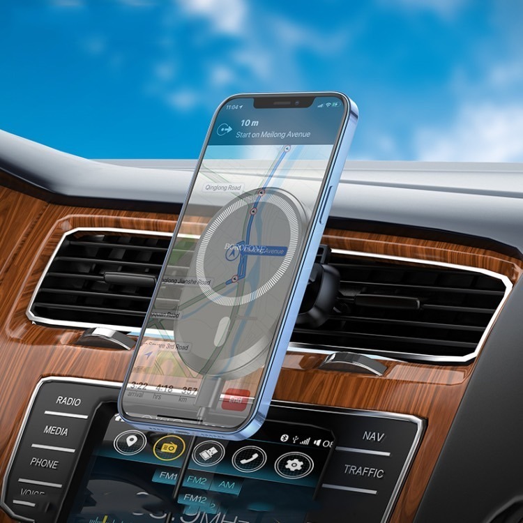 Borofone BH201 藍影磁吸無線快充車載支架 適用於iPhone 12/13系列（黑色）-細節圖7
