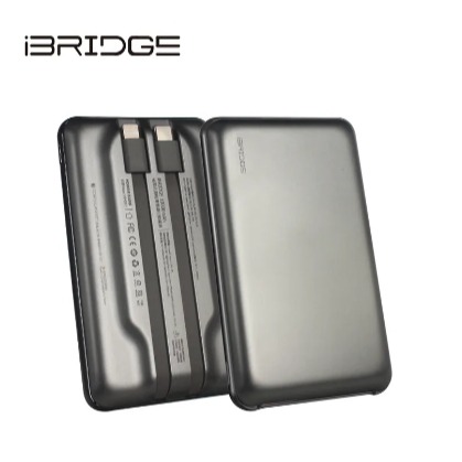 【iBRIDGE】10000mAh 超輕薄帶線行動電源 藍灰雙色款 (IBM003)-細節圖2