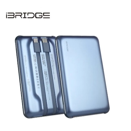 【iBRIDGE】10000mAh 超輕薄帶線行動電源 藍灰雙色款 (IBM003)-細節圖3