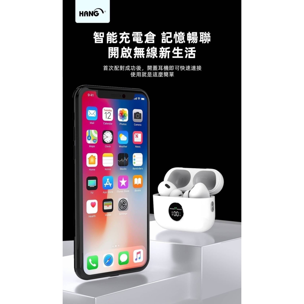 HANG 獨家專利 智能螢幕顯示 藍牙耳機 HiFi高音質/ANC降噪/無線充電-細節圖2