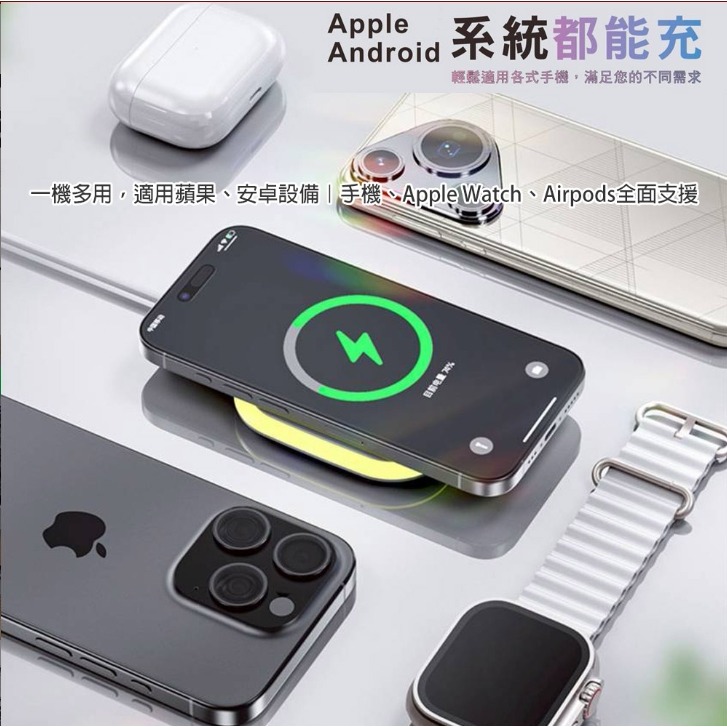 KooPin炫彩LED三用磁吸15W無線充電器/充電盤(夜燈/手機/Watch/Airpods)-細節圖4