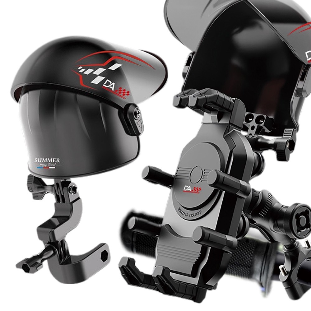 DA-M02 8爪鋁合金+超大摭陽摭雨安全帽+避震系統 機車導航/手機架 後照鏡款-細節圖3
