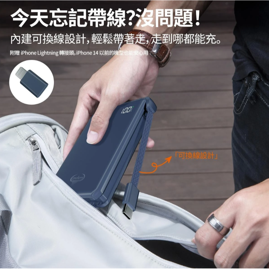 C04 可拆線22W 數位顯示 輕量快充行動電源-細節圖3
