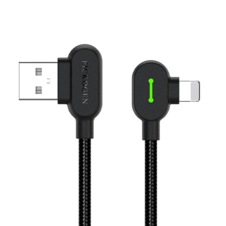 PICKOGEN 雙彎頭L型 iPhone/Lightning充電線傳輸線編織線快充線 LED 1M/2M-規格圖1
