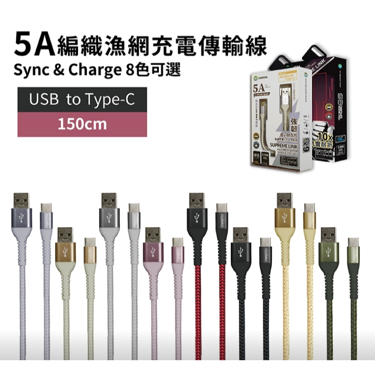 Oweida Type-C 快充編織漁網線 30cm / 150cm-規格圖2