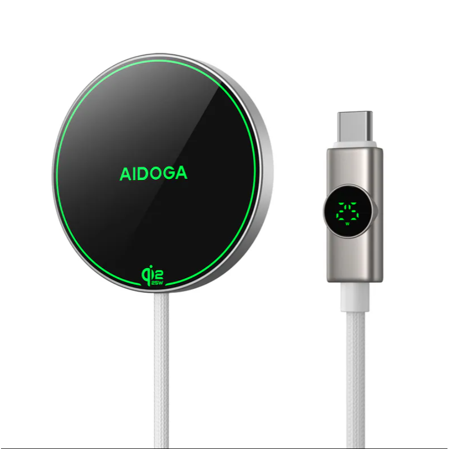 AIDOGA 艾迪伽 Qi2.2認證 25W快充 磁吸無線充電器 MagSafe 1.5M 支援蘋果/耳機/安卓/手機-細節圖2