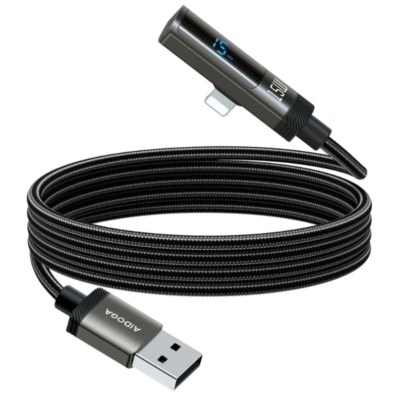 AIDOGA Lightning/iPhone快充線充電線傳輸線 L型彎頭 數顯 FlexiPro系列 1.2M-細節圖2