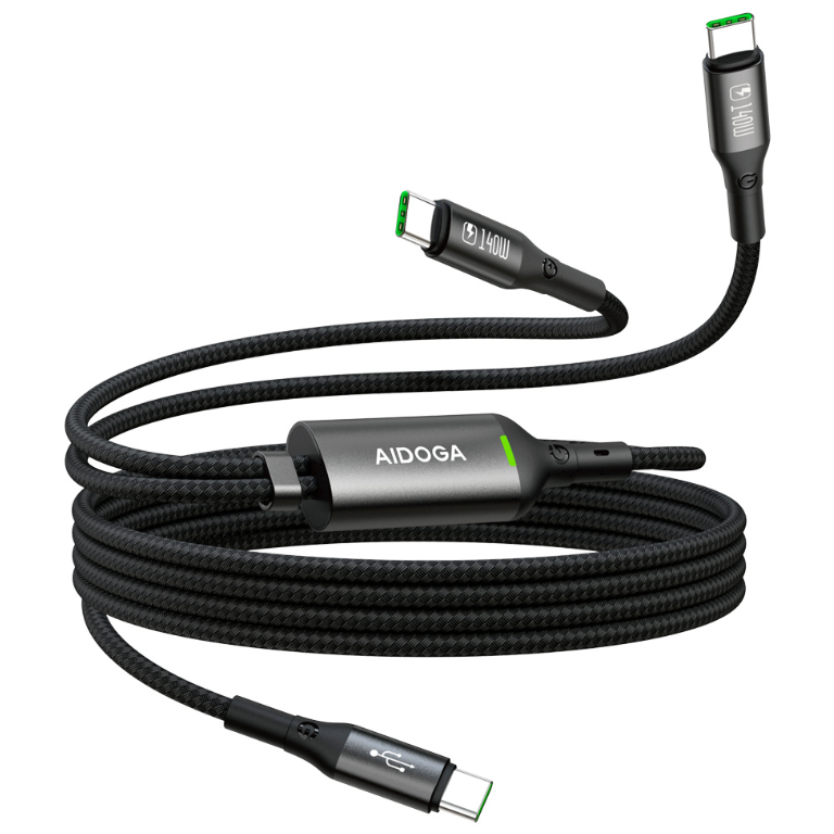 AIDOGA 140W QC5.0 一分二 雙Type-C/PD充電線傳輸線快充線 LED 爵士 1.5M-細節圖2