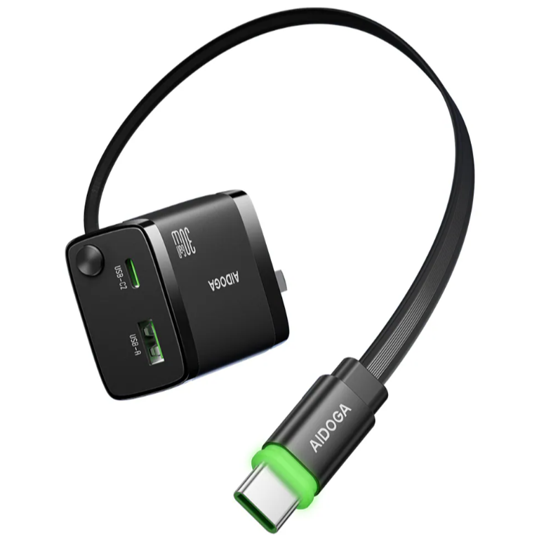 AIDOGA  雙孔 PD/TypeC/iPhone/GaN氮化鎵充電頭快充頭閃充頭充電器 伸縮收納線 智連系列-細節圖2