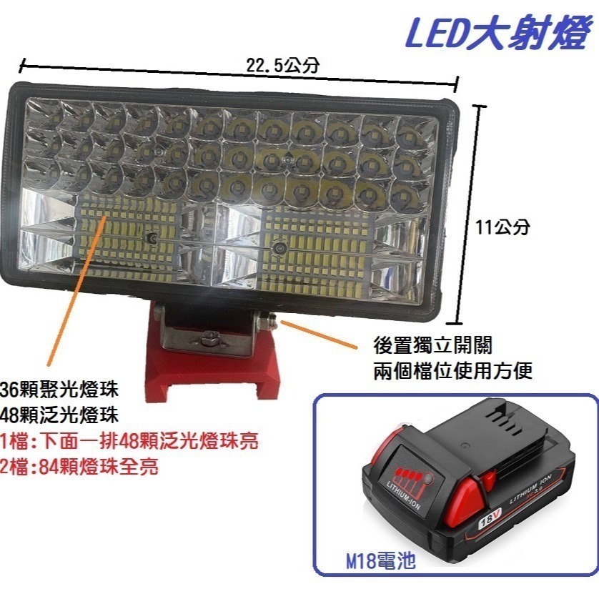 【現貨】米沃奇 M18 工作燈 露營燈 LED照明燈 應急燈 工地照明燈 戶外照明燈 超亮 兩檔切換 露營燈-細節圖4