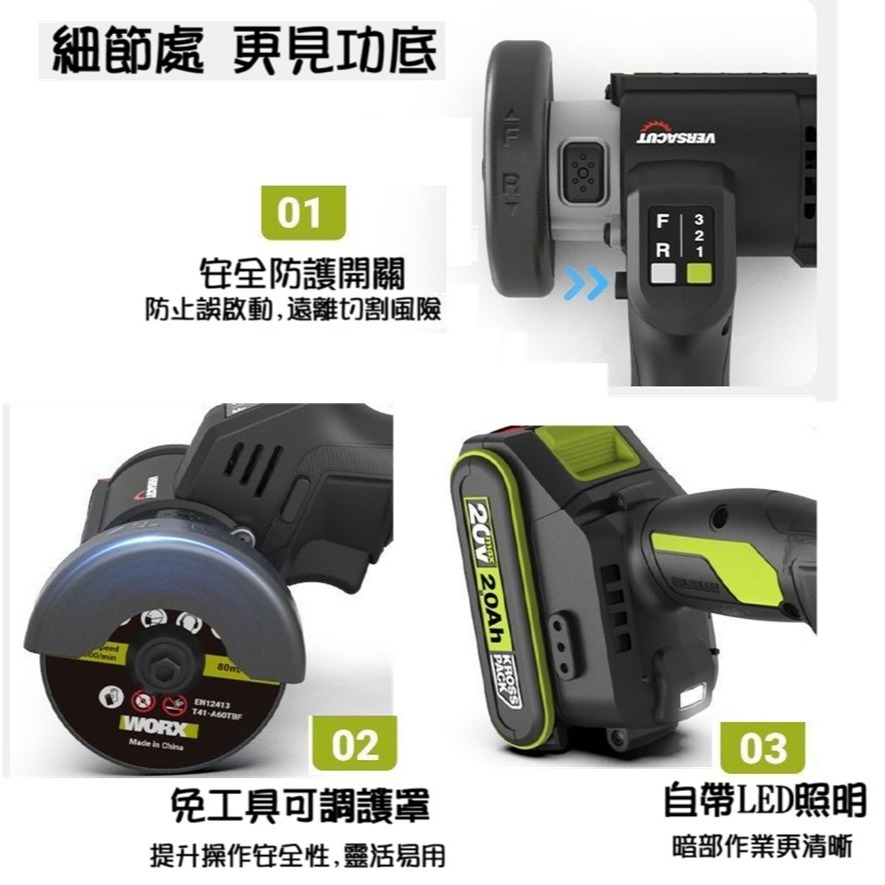 【現貨】威克士小鷹鋸 WU802 多功能迷你電動角磨機 3吋 無刷磨光機 小型切割機 美縫 切割鋸-細節圖6