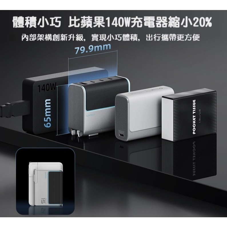【高雄現貨】酷態科 140W 四口 GaN 氮化鎵 充電器 UFCS技術 快充套裝 iPhone macbook 15號-細節圖5