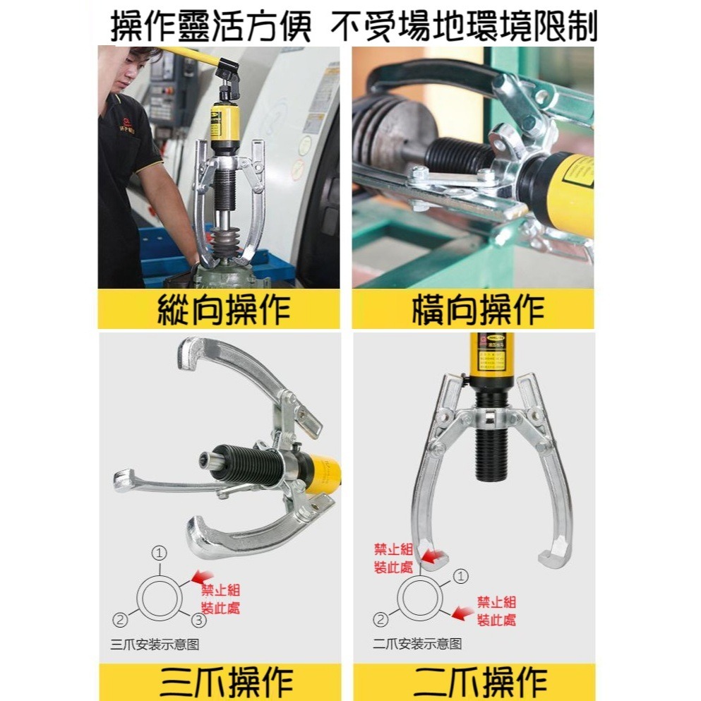 【現貨】三爪拉馬器 拔輪器 整體式 油壓軸承拔輪器 液壓拉拔器 5～50T 逼猴 軸承拆卸 三角拉-細節圖2