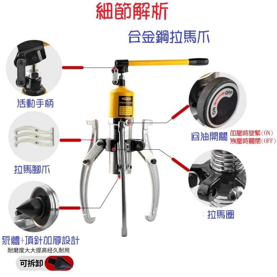 【現貨】三爪拉馬器 拔輪器 整體式 油壓軸承拔輪器 液壓拉拔器 5～50T 逼猴 軸承拆卸 三角拉-細節圖3