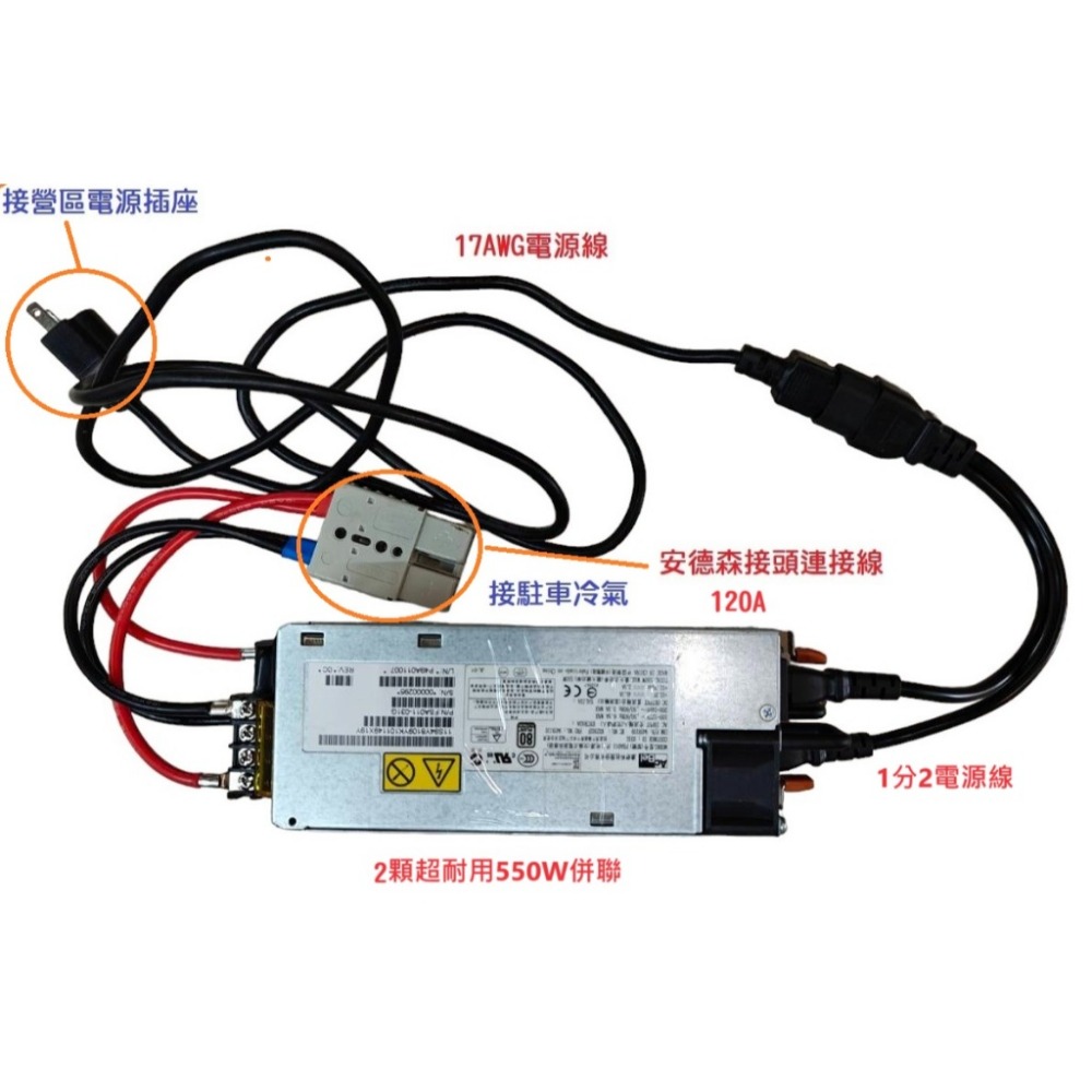 【現貨】駐車冷氣專用變壓器 110V轉12V 60A 安德森接頭 露營車 露營區 石藍 固成 800W-規格圖5