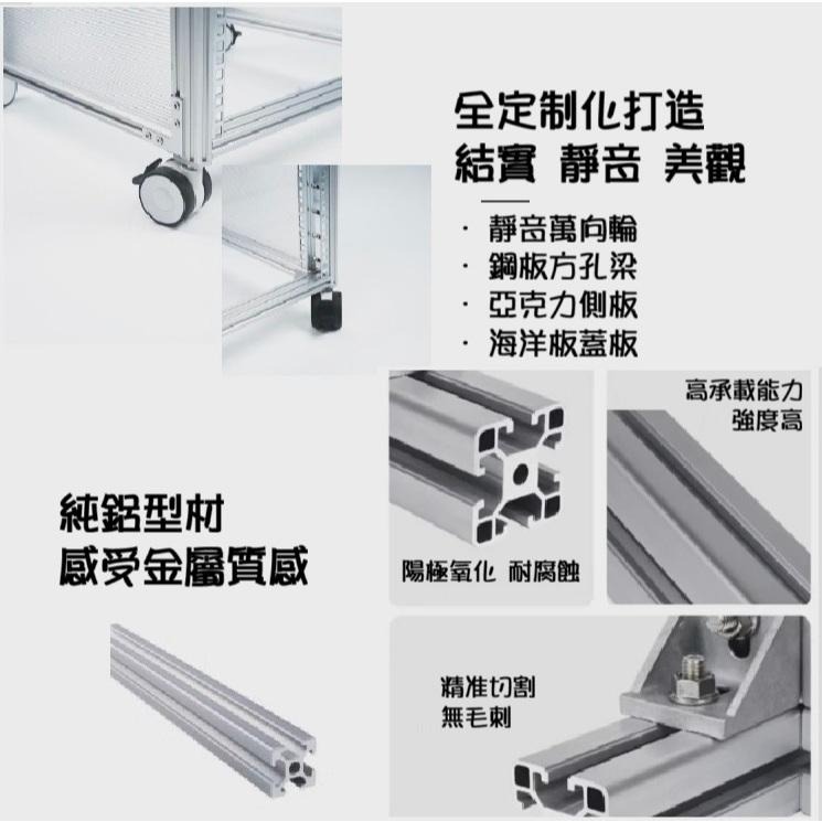 【現貨】20型 鋁型材定制機櫃10U 15U 20U DIY全鋁櫃體 萬向輪 UniFi機櫃 伺服器機櫃-細節圖3
