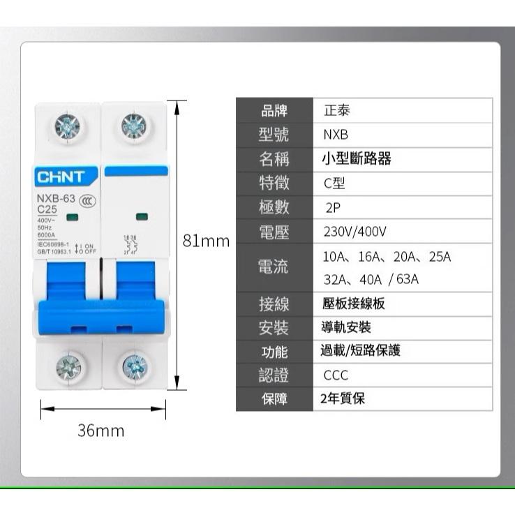 【現貨】 原廠正泰C型NXB系列 空氣開關 空開斷路器 過載保護 家用1P 2P 單向 小型斷路器 充電樁 無熔絲可參考-細節圖7