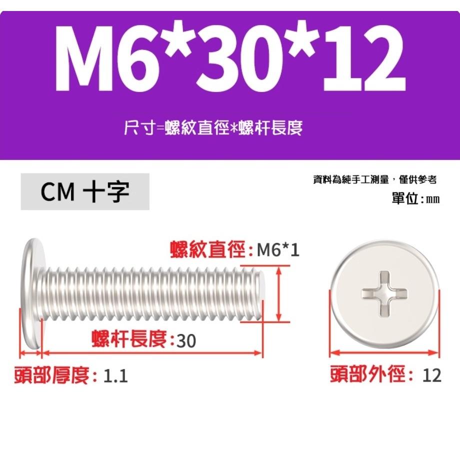 【現貨】CM鍍鋅 十字大平頭螺絲 薄頭 扁平頭 M3 M4 M5 M6 磁鐵帶孔螺絲 10個裝-細節圖5