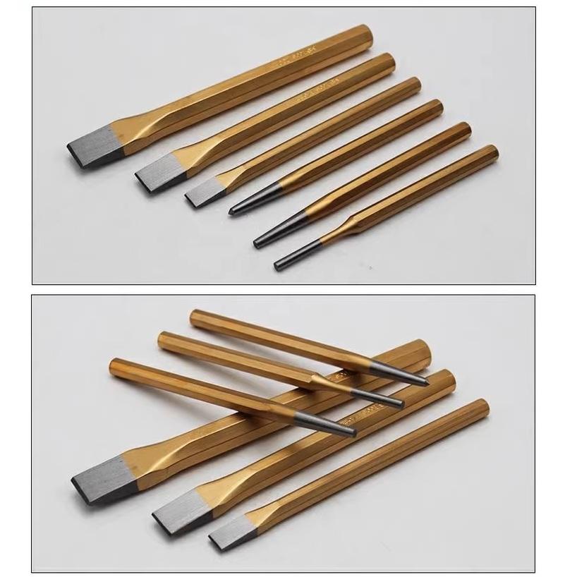 【現貨】6件套沖鑿組 鉻釩鋼鏨子 平頭沖子 衝子 敲擊  扁鑿 混凝土劈石器 平頭圓柱沖 沖孔器 中心沖 加厚 加硬-細節圖8