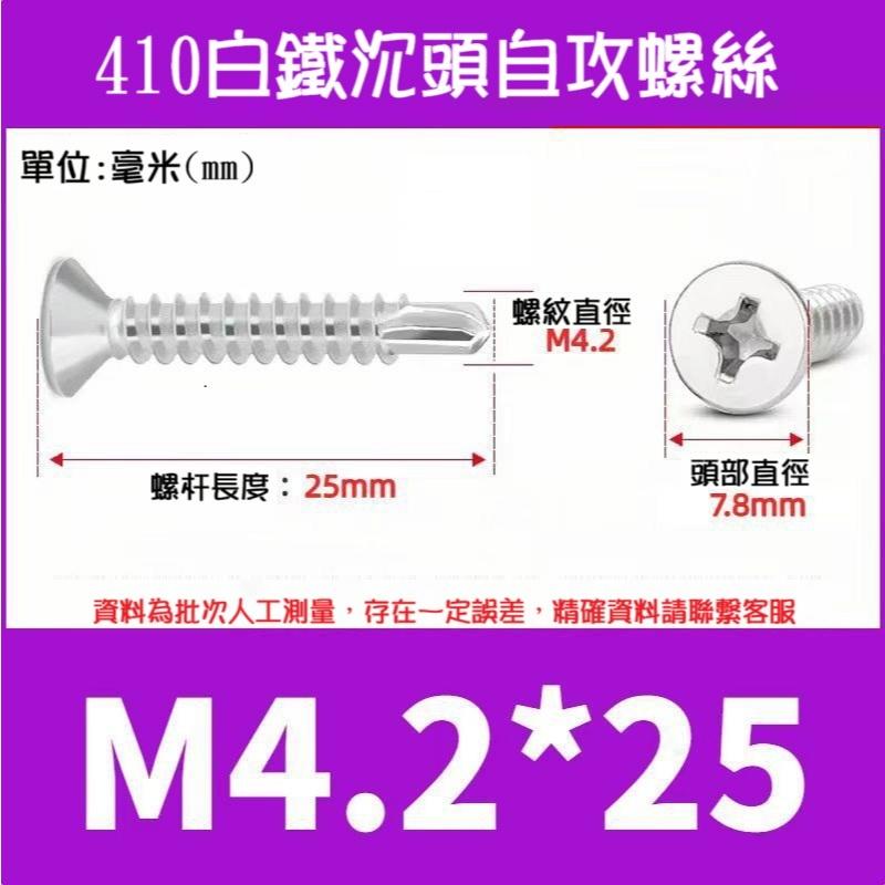 【現貨/常用規格】410白鐵 十字平頭自攻螺絲 沉頭鑽尾螺絲  50/100支 不鏽鋼 M4.2～M5.5-細節圖4