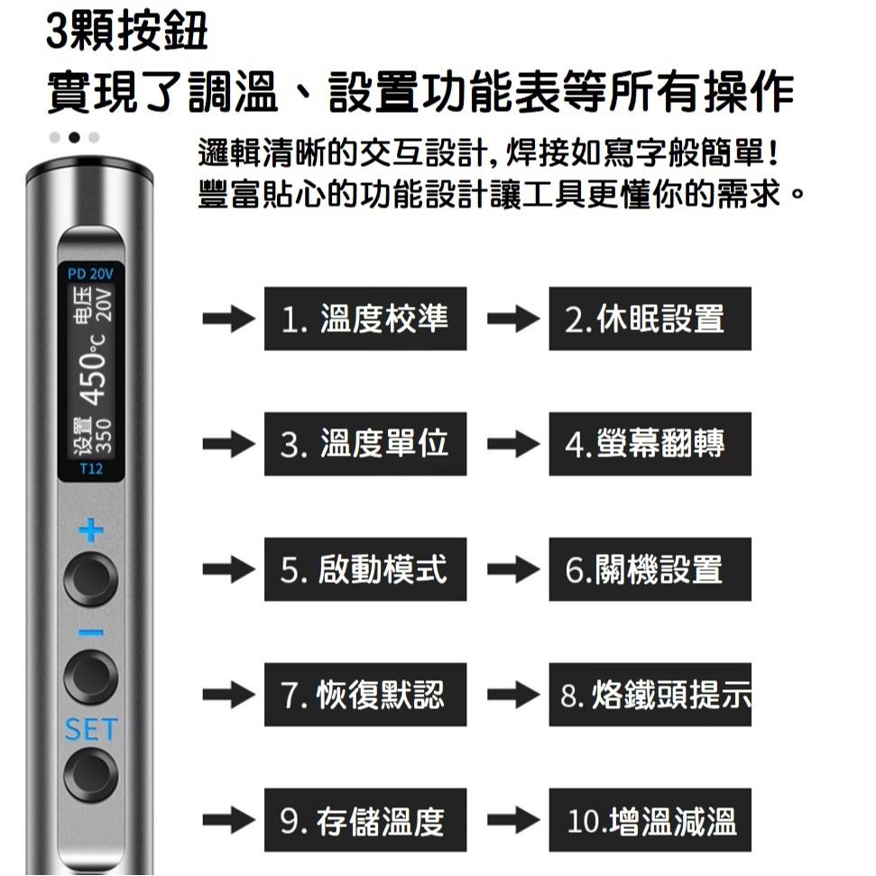 【現貨】T12恆溫可擕式電烙鐵 PD65W供電 內熱式 OLED數顯 可調溫 維修必備 fnirsi同款-細節圖5