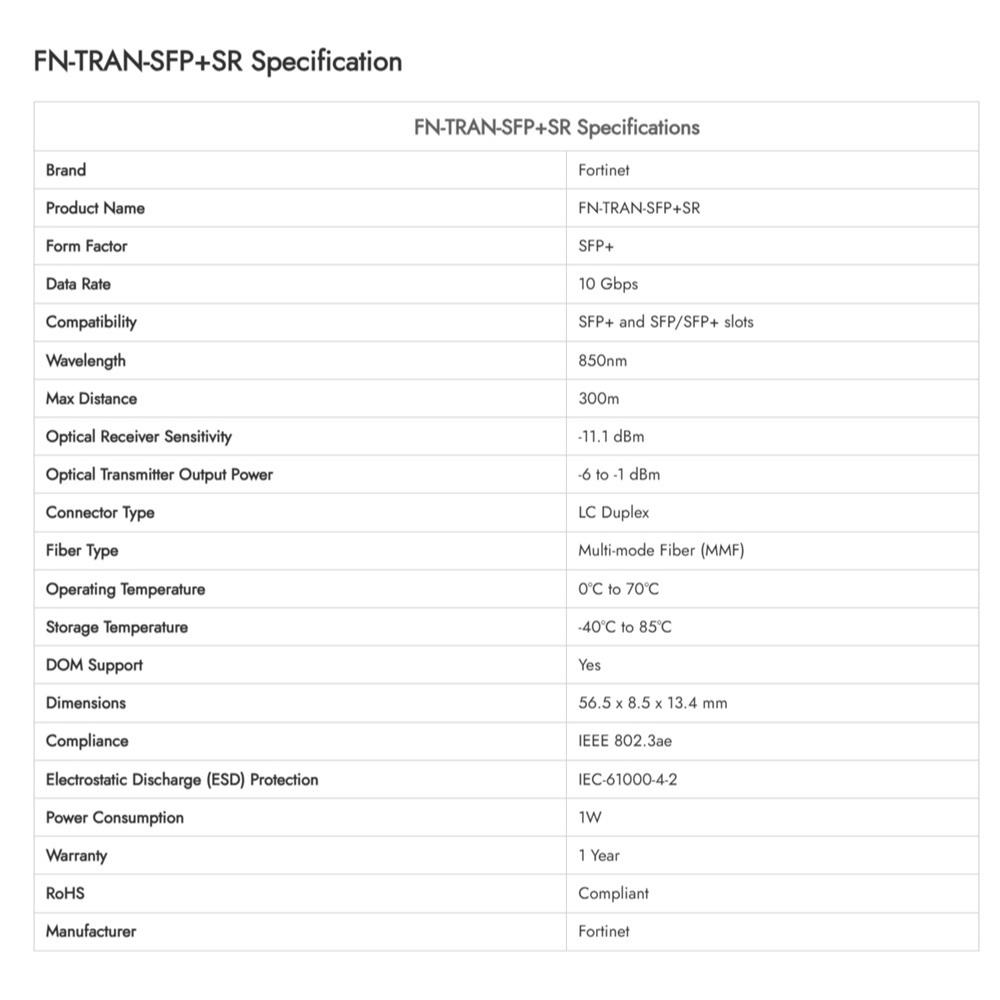 【現貨】Fortinet FN-TRAN-SFP+SR 光纖模組 10G 850nm 多模雙芯 LC 模块 300M-細節圖4
