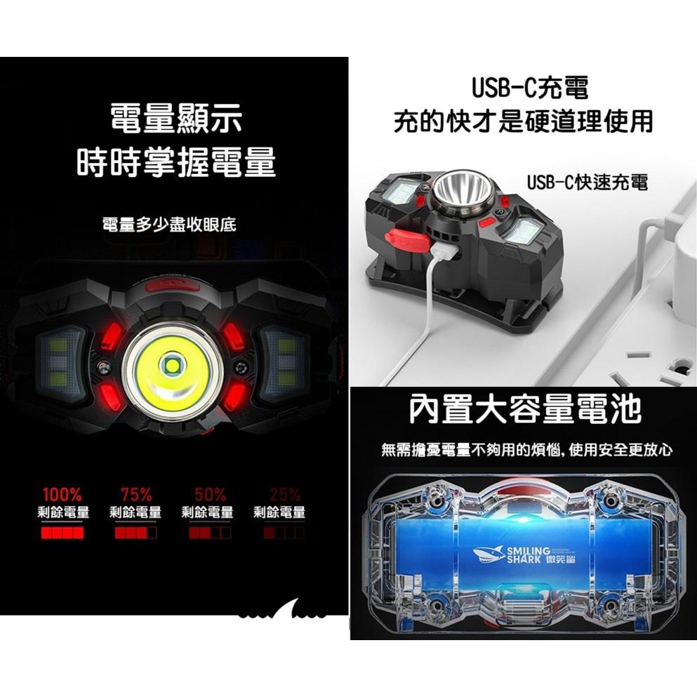 微笑鯊夜釣頭燈強光超亮充電頭戴式戶外登山釣魚專用續航超長鋰電-細節圖3