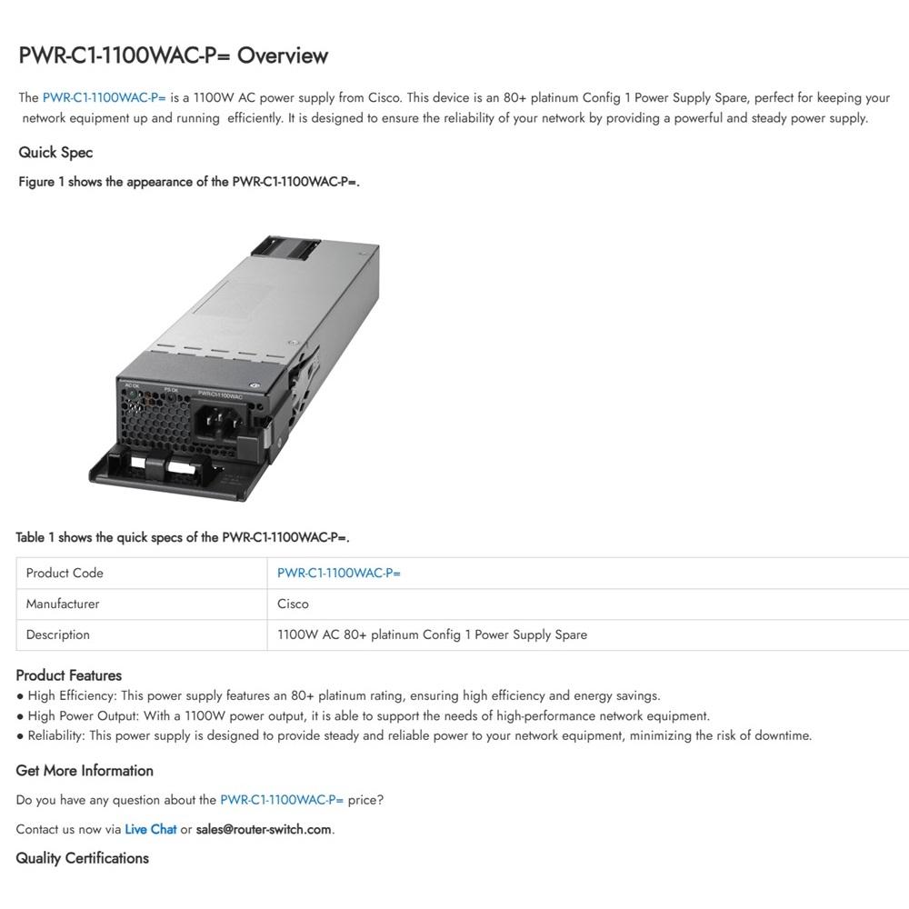 【現貨】思科原裝 Cisco PWR-C1-1100WAC-P 電源 用於WS-C9300系列 交換機 白金牌電源-細節圖3