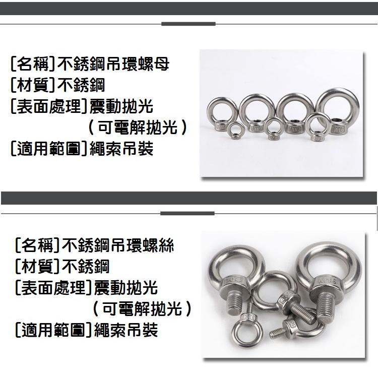 【現貨】304不銹鋼 吊帽 內牙吊環 外牙吊帽 吊環螺絲 吊環螺母 馬達吊環 管套壁虎組 白鐵 M6～M12-細節圖2