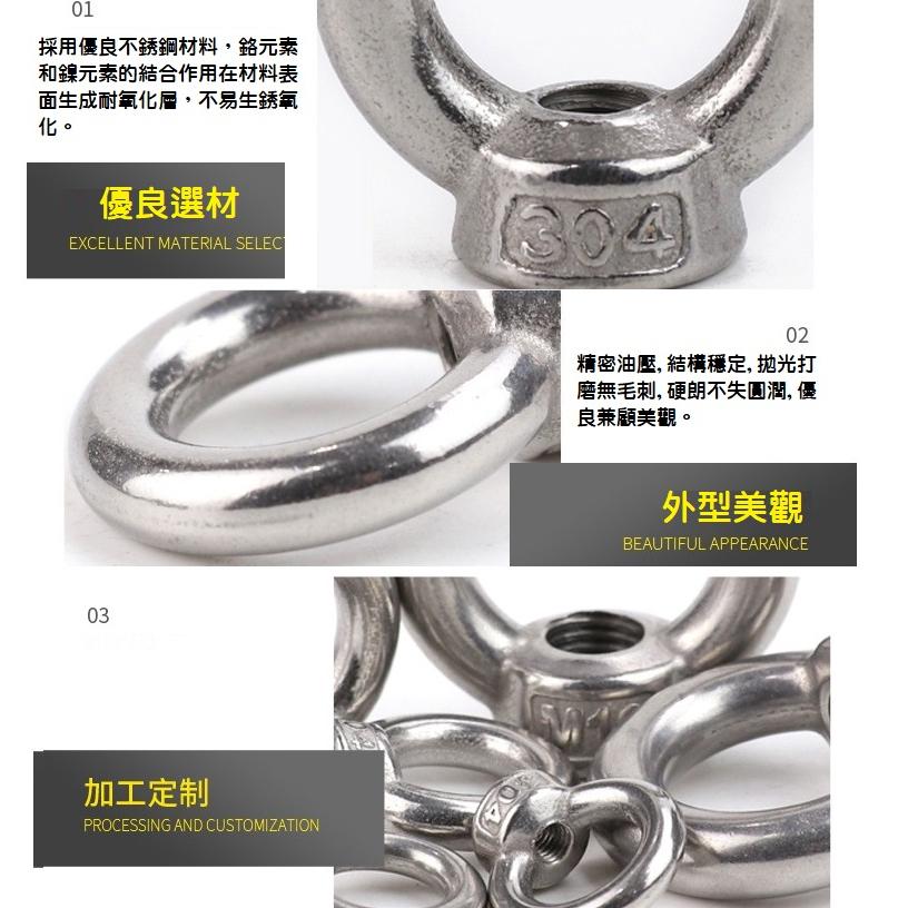 【現貨】304不銹鋼 吊帽 內牙吊環 外牙吊帽 吊環螺絲 吊環螺母 馬達吊環 管套壁虎組 白鐵 M6～M12-細節圖3
