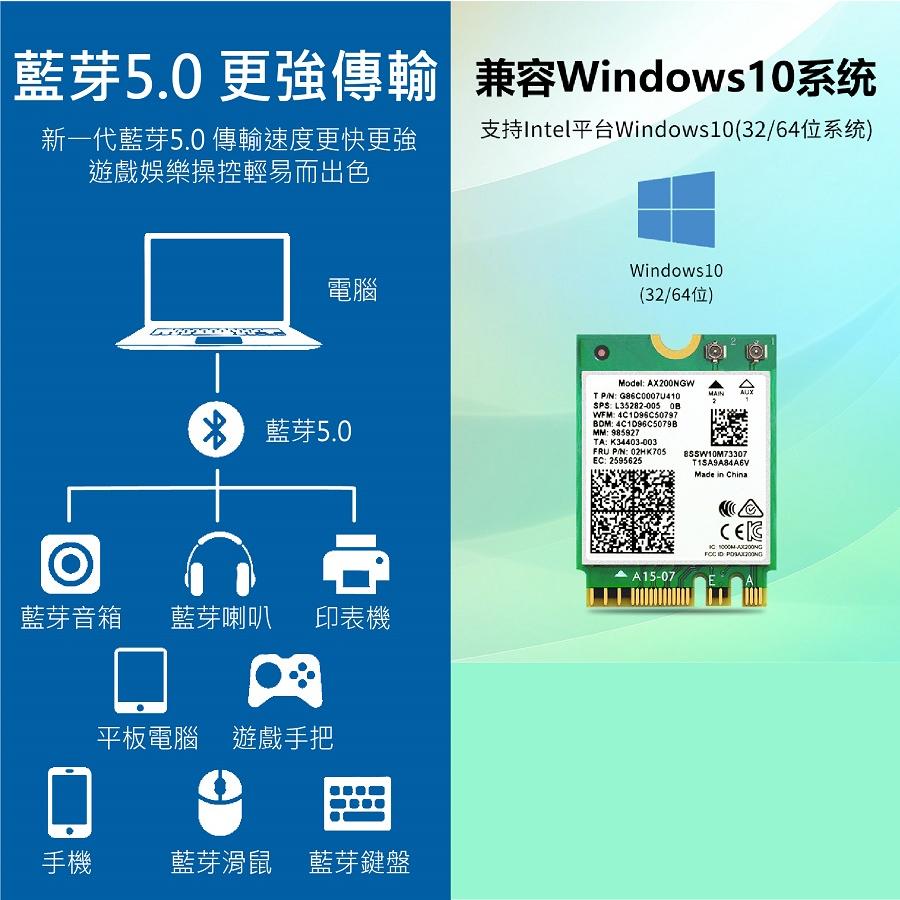 【現貨出清】Intel雙頻 AX200 M.2無線網卡 AX200NGW 2974Mbps 藍芽5.1 WiFi6-細節圖6
