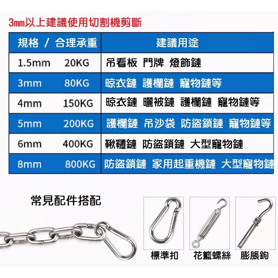 【整捲現貨】304不銹鋼鏈條 白鐵鏈條 1.5mm-6mm ST鏈條 長環吊鏈起重鏈 狗鏈 曬衣鏈 鎖車防盜 護欄 吊燈-細節圖5