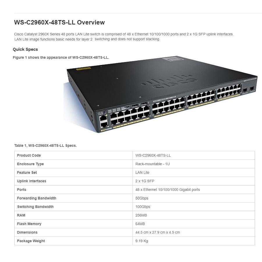 【現貨】思科 Cisco WS-C2960X-48TS-LL 網路交換器 2xSFP 網管型 全新盒裝 Switch-細節圖3