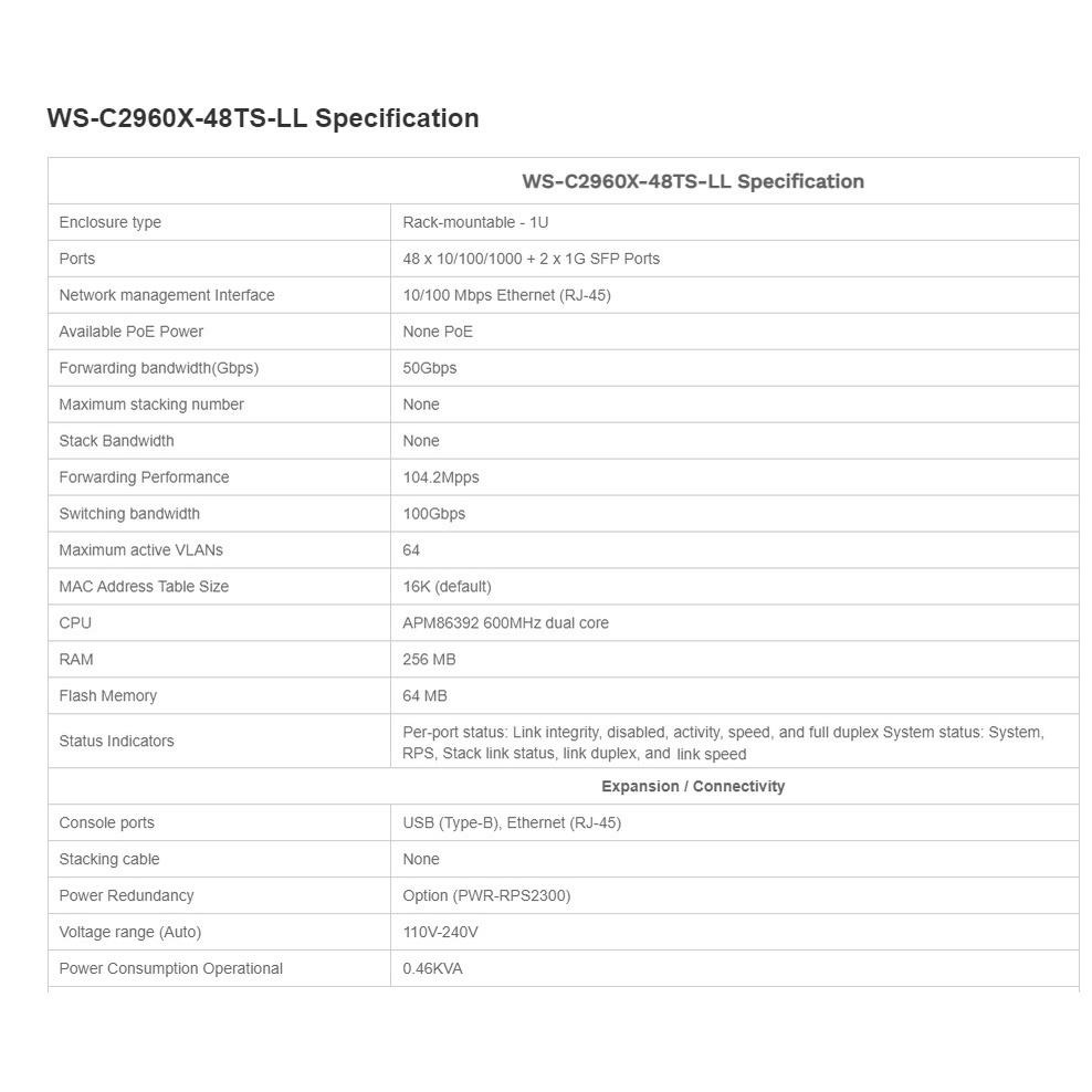 【現貨】思科 Cisco WS-C2960X-48TS-LL 網路交換器 2xSFP 網管型 全新盒裝 Switch-細節圖5