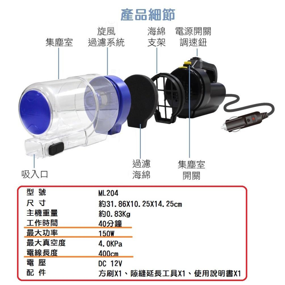 【現貨出清】米其林車用 專利渦流吸塵器 ML204 MICHELIN ML203 公司貨 一年保固-細節圖8