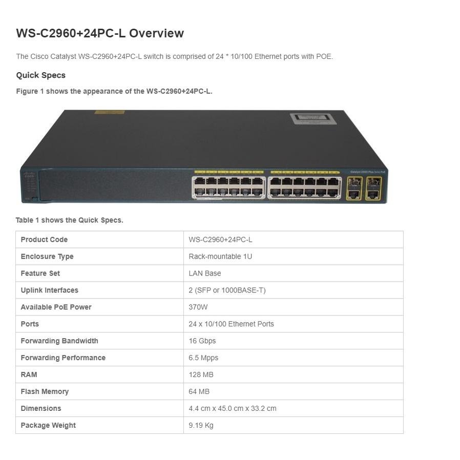 【全新原裝】思科 Cisco WS-C2960+24PC-L 24口 POE SFP 網路交換機 Switch 二層-細節圖2
