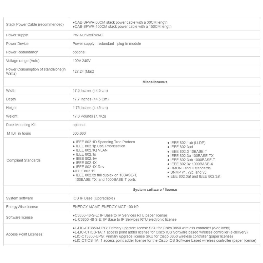 【全新原裝】思科 Cisco WS-C3850-48T-S 單電源 支持獨立式和堆疊式 交換機 三層 Switch-細節圖8
