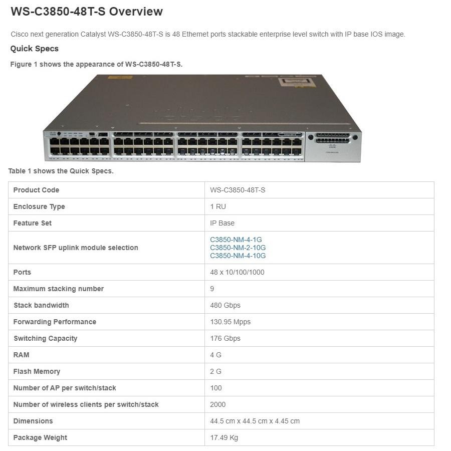【全新原裝】思科 Cisco WS-C3850-48T-S 單電源 支持獨立式和堆疊式 交換機 三層 Switch-細節圖3