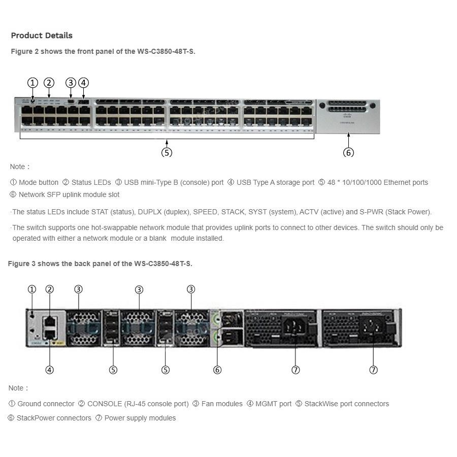 【全新原裝】思科 Cisco WS-C3850-48T-S 單電源 支持獨立式和堆疊式 交換機 三層 Switch-細節圖4