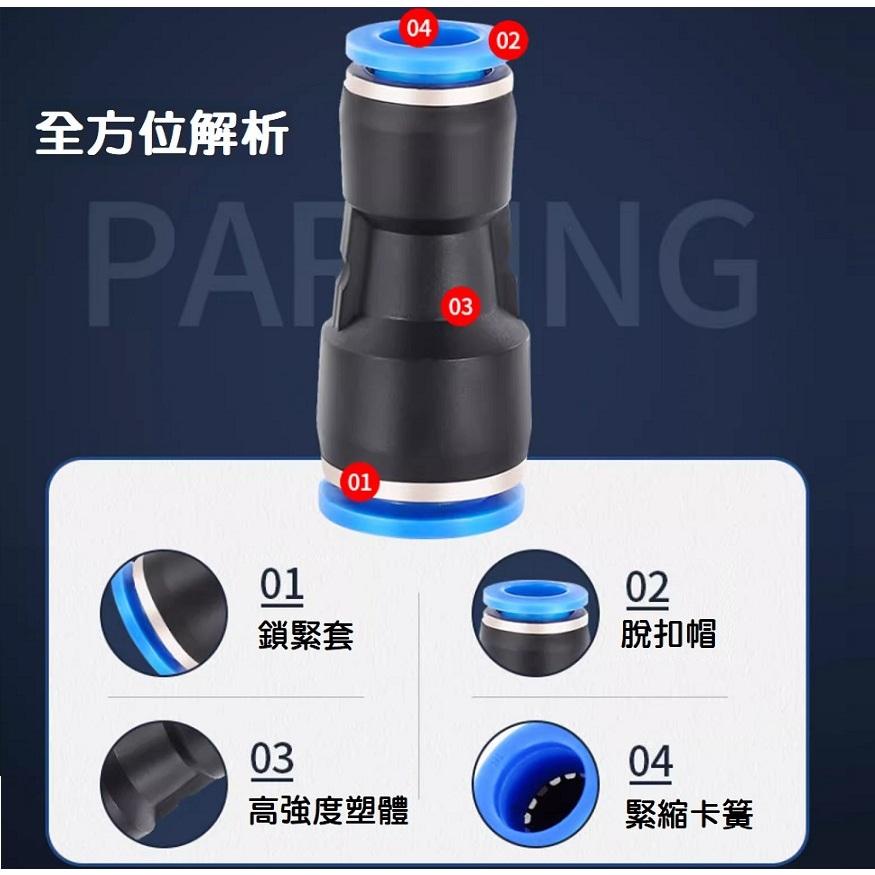【現貨】快插氣管 氣管快速接頭 直通變徑 風管 空壓 高壓 PG8-6/10-6/10-8/12-10/12-8mm-細節圖2