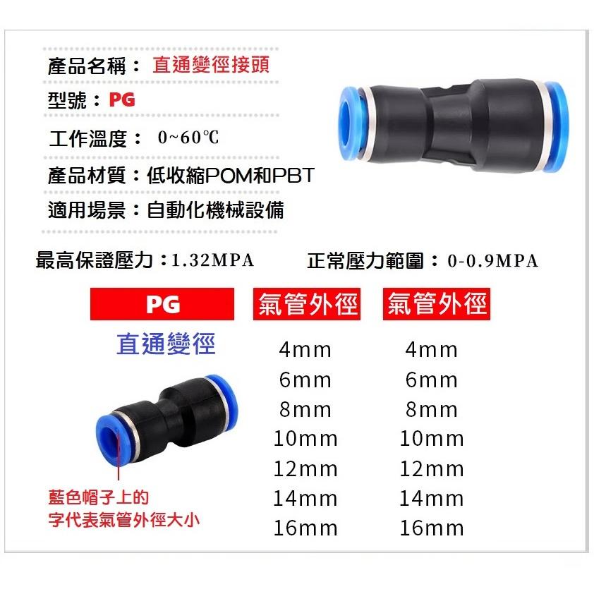 【現貨】快插氣管 氣管快速接頭 直通變徑 風管 空壓 高壓 PG8-6/10-6/10-8/12-10/12-8mm-細節圖3