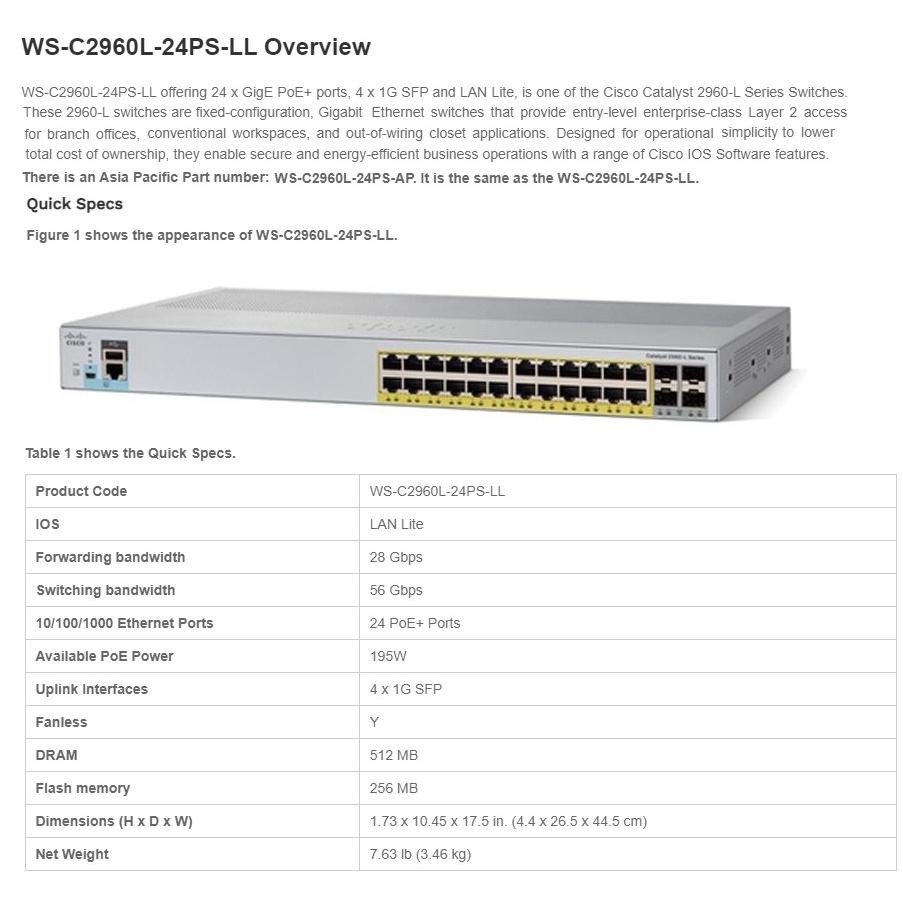 【全新原裝】思科 Cisco WS-C2960L-24PS-LL 24口 POE 4 SFP 網路交換機 二層-細節圖3