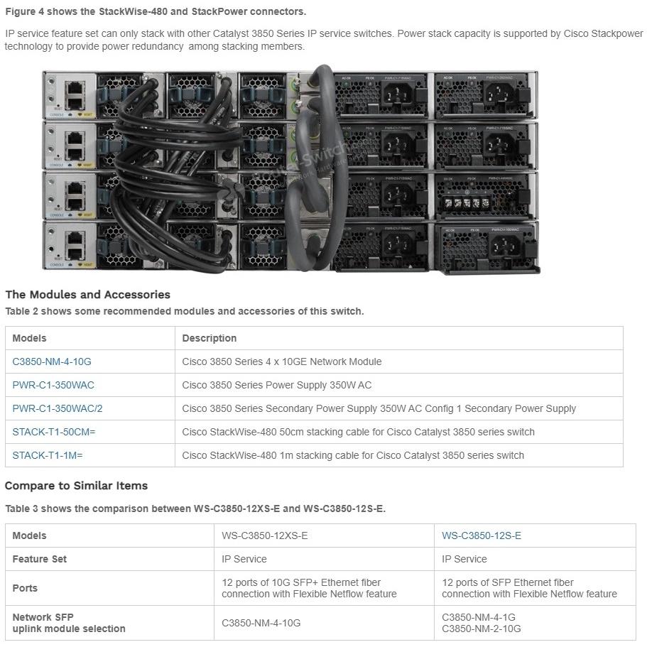 【全新原裝】思科 Cisco WS-C3850-12XS-E 12 SFP 10G 企業級 堆疊式 交換機 三層-細節圖4