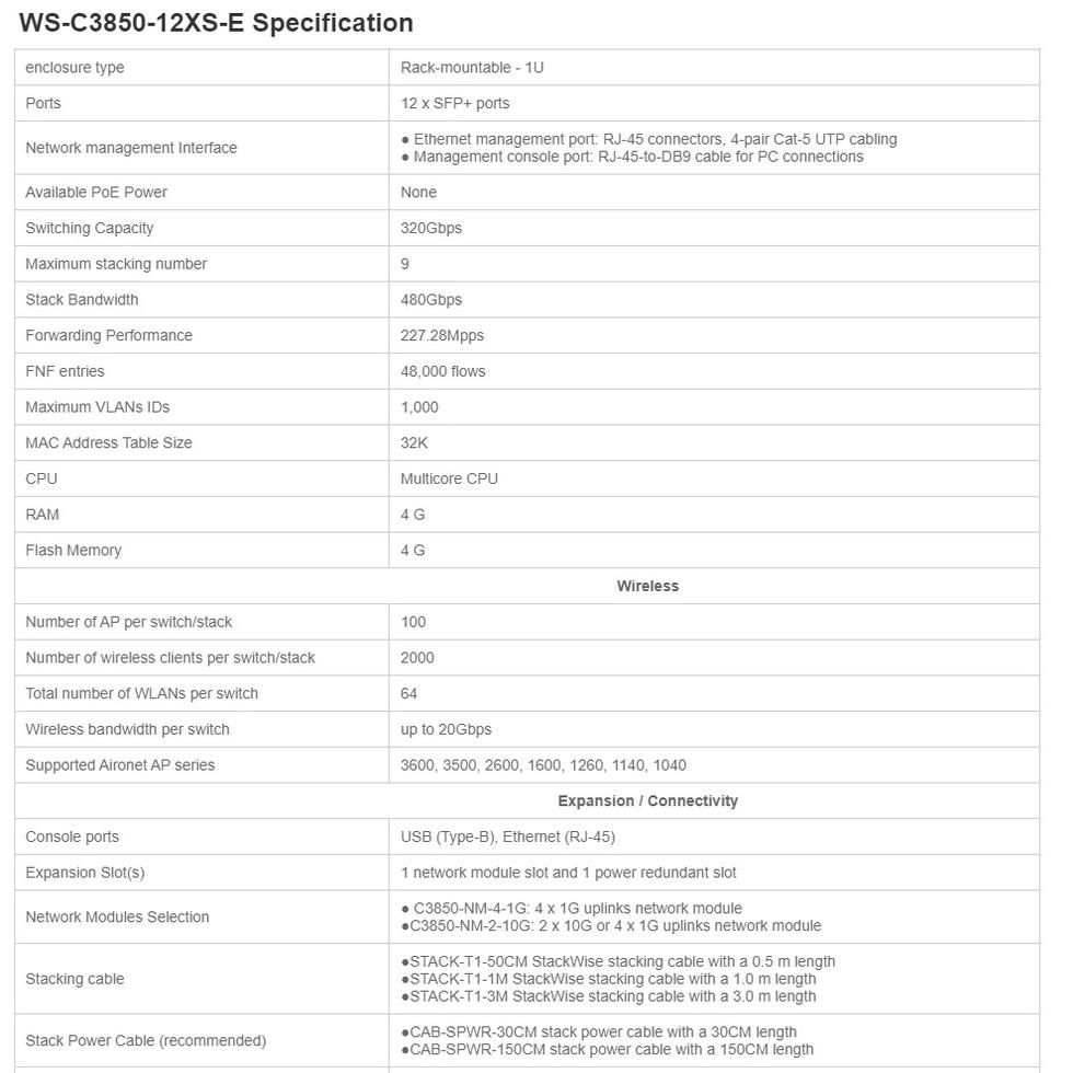 【全新原裝】思科 Cisco WS-C3850-12XS-E 12 SFP 10G 企業級 堆疊式 交換機 三層-細節圖5