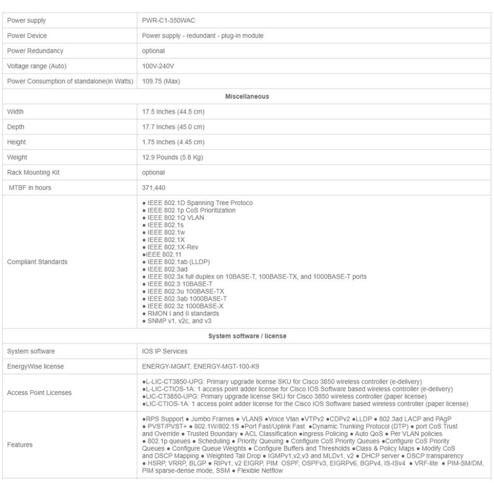 【全新原裝】思科 Cisco WS-C3850-12XS-E 12 SFP 10G 企業級 堆疊式 交換機 三層-細節圖6