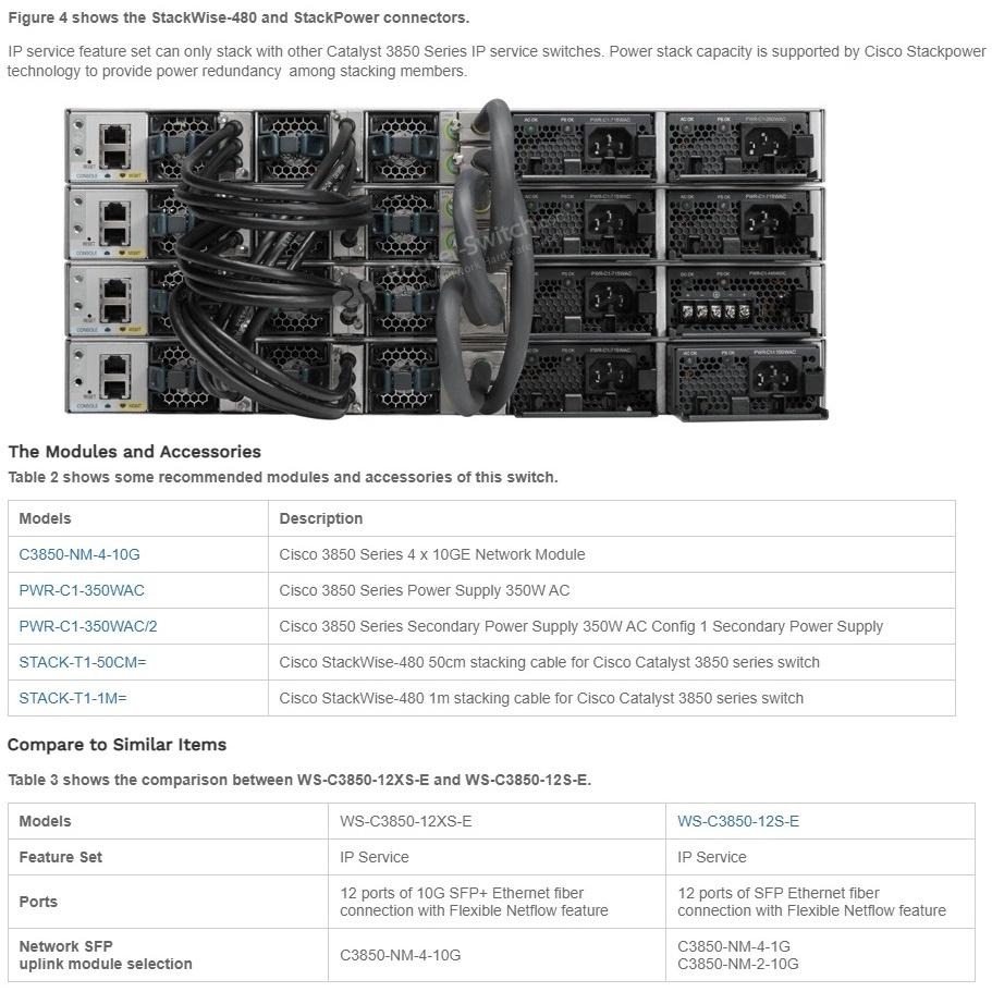 【全新原裝】思科 Cisco WS-C3850-12XS-E 12 SFP 10G 企業級 堆疊式 交換機 三層-細節圖4