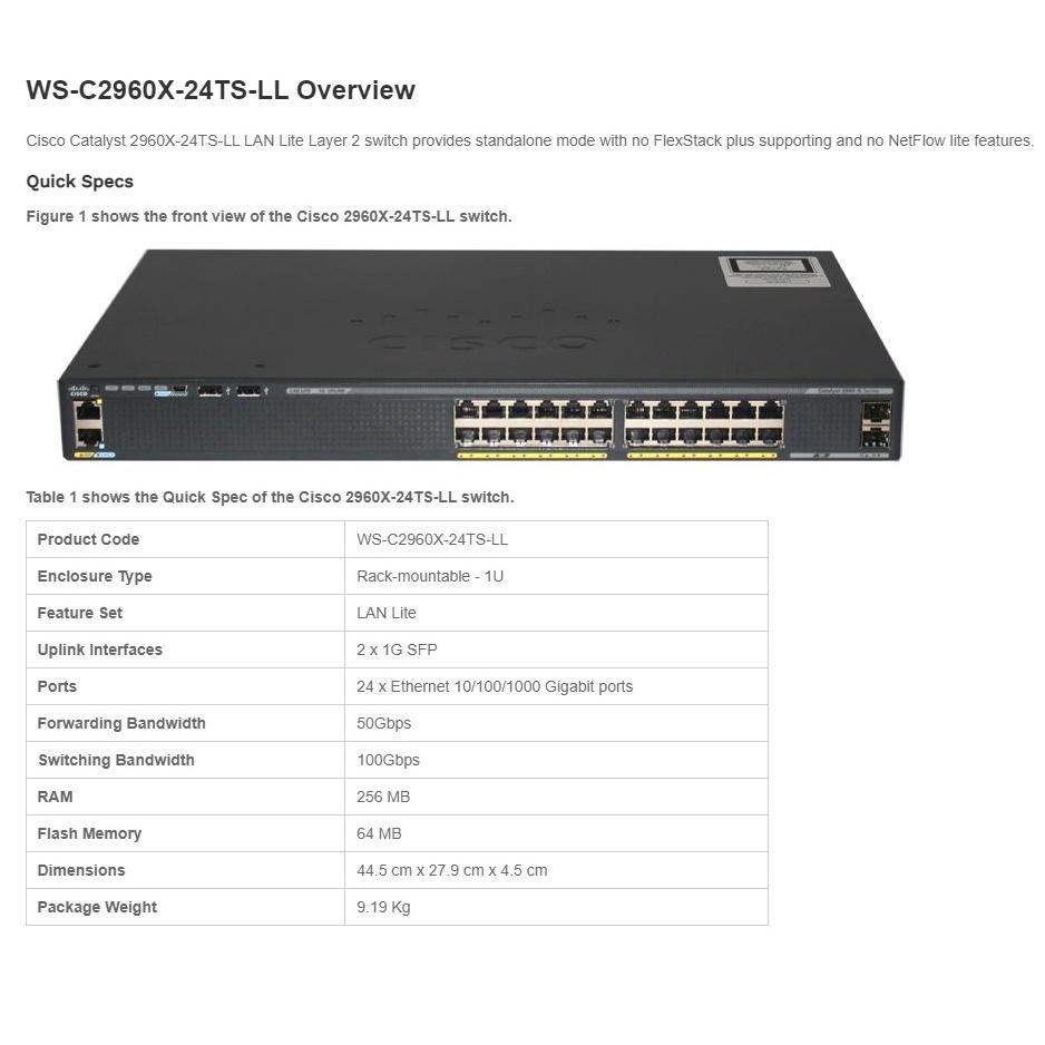 【現貨】思科 Cisco WS-C2960X-24TS-LL 網路交換器 2xSFP 網管型 全新盒裝 Switch-細節圖3