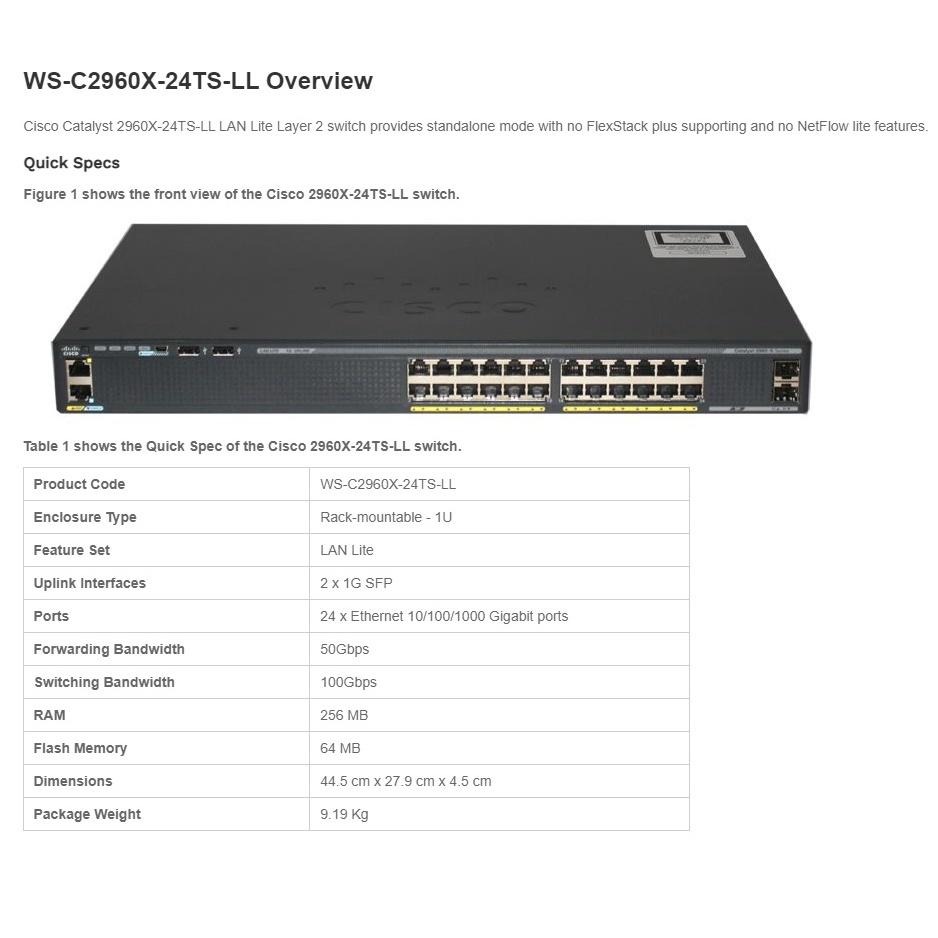 【現貨】思科 Cisco WS-C2960X-24TS-LL 網路交換器 2xSFP 網管型 全新盒裝 Switch-細節圖3